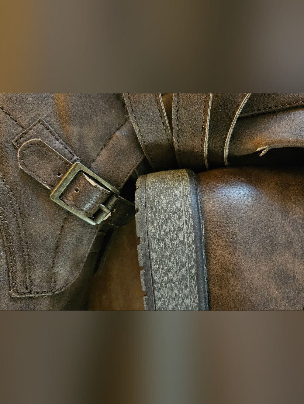Madden Girl Brown Buckled Combat Moto Boots Crash Brown Size 9 Womens Boots - Picture 2 of 13